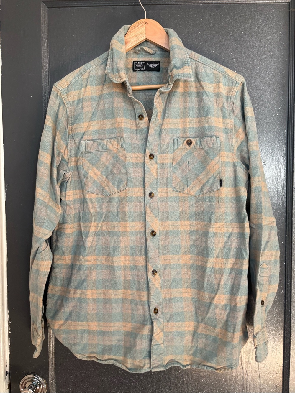 Nike Plaid Button-Up Shirt Jacket in Light Blue and Tan
